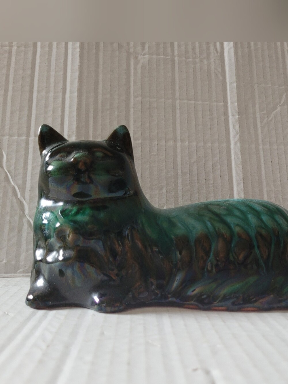 Vintage Blue Mountain PotteryCat Resting Longhair CatFigurine 7.5"